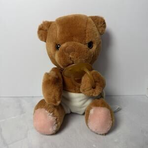 Russ Berrie Bibi Baby Bear Cub With Diaper & Pacifier Plush Stuffed Animal Brown